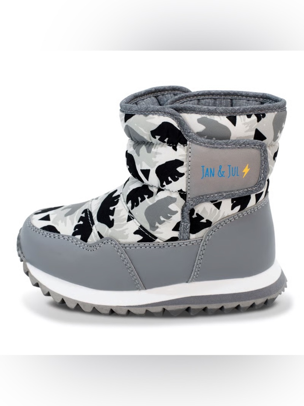 Jan & Jul Kids Winter Snow Boots Grey Bears Print